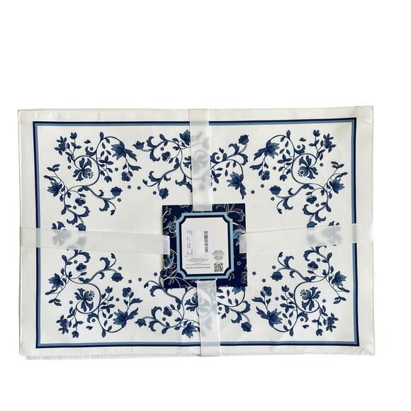 Blue Portofino by Spode Set of 4 Placemats 13x19 Blue & White Spring Floral NEW - Picture 4 of 14